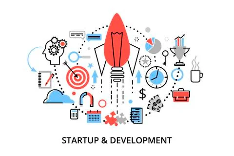 Modern flat thin line design vector illustration, concepts of startup project Illustrazione stock