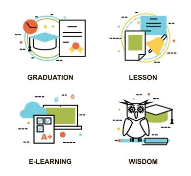 Modern flat thin line design vector illustration, set of education concepts Stock Illustration