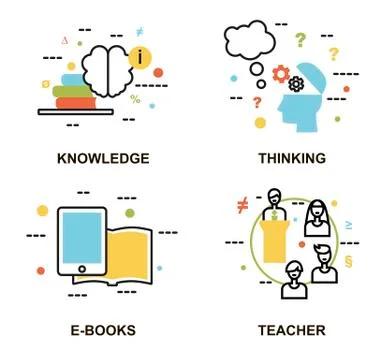Modern flat thin line design vector illustration, set of education concepts Stock Illustration