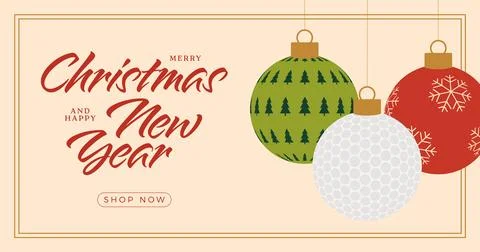 Modern Flat Vector Banner Celebrating Merry Christmas and Happy New Year wi.. Stock Illustration