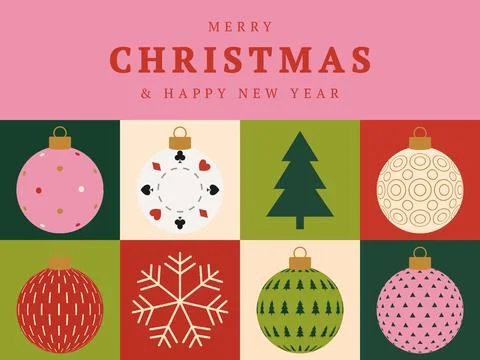 Modern Flat Vector Christmas Ornaments and Festive Elements Grid for Holida.. Stock Illustration