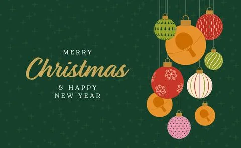 Modern Flat Vector Christmas Ornaments with Table Tennis Paddles Hanging Pl.. Stock Illustration