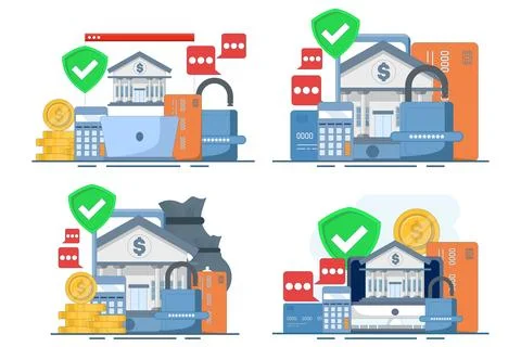 Modern flat vector collection featuring mobile banking, online payment. Stock Illustration