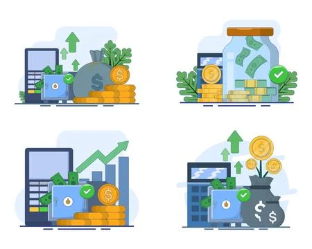 Modern flat vector icon illustration set featuring investment growth Stock Illustration