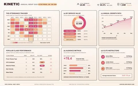 Modern flat vector illustration of a business analytics dashboard displaying  Stock Illustration