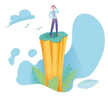 Modern flat vector illustration with mount and man on background. Success con Иллюстрация