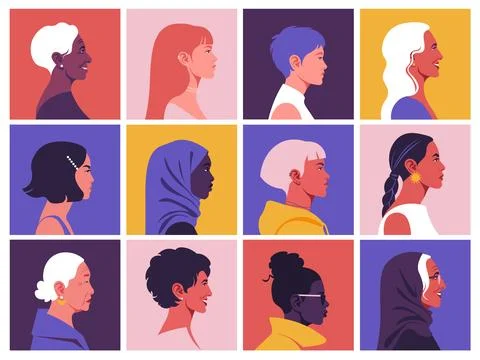 Modern flat vector illustration set of diverse women portraits Stock Illustration