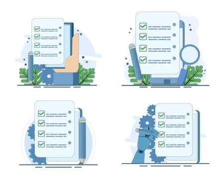 Modern flat vector illustration set depicting business strategy, task planning. Stock Illustration