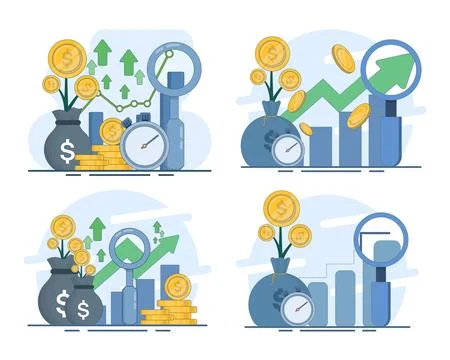 Modern flat vector illustration set featuring financial growth Stock Illustration