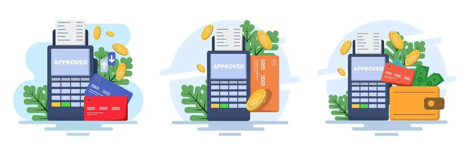 Modern flat vector illustration set showing point of sale terminal Stock Illustration