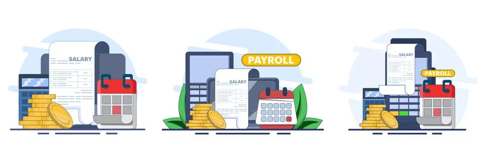 Modern flat vector illustration set depicting payroll management Stock Illustration