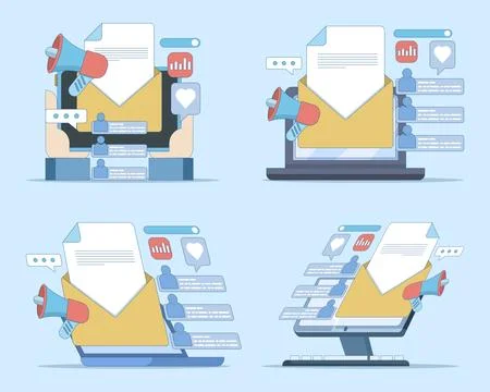 Modern flat vector illustration set featuring email marketing campaigns Stock Illustration