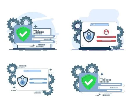 Modern flat vector illustration set featuring secure login interface Stock Illustration