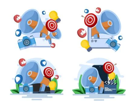 Modern flat vector illustration set depicting advertising campaigns Stock Illustration