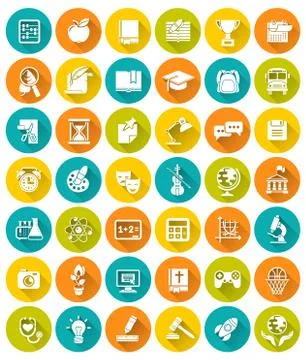 Modern flat white vector silhouette icons of school subjects 스톡 일러스트