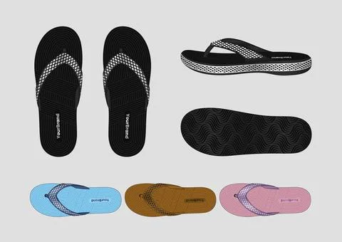 Modern Flip-Flop Sandals Multi-Color Concept with Detailed Sole and Strap Design Illustrazione stock