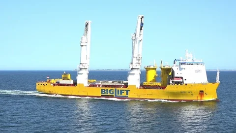 Modern floating crane vessel with large white cranes Video stock 113458983