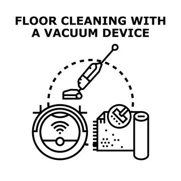 Modern floor cleaning using vacuum devices and smart technology Illustrazione stock