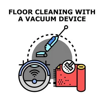 Modern floor cleaning using vacuum devices and smart technology Illustrazione stock