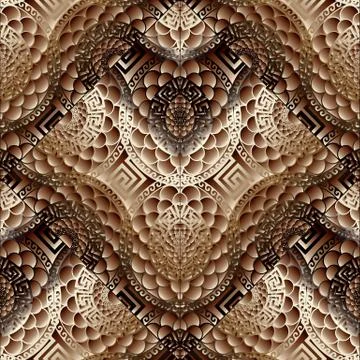 Modern floral 3d seamless pattern. Abstract geometric background. Stock Illustration