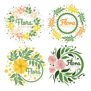 Modern floral labels logo. Vector illustration. Illustrazione stock