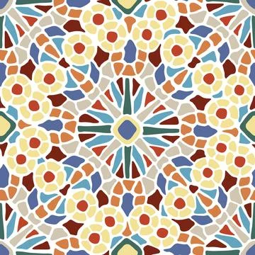 Modern floral mosaic seamless pattern. Creative colorful collage pattern. Stock Illustration