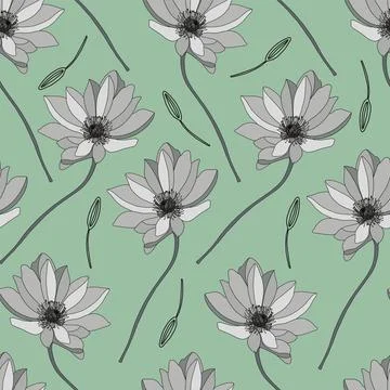 Modern floral pattern. Wildflowers pattern. Light green background, white flo Stockillustratie