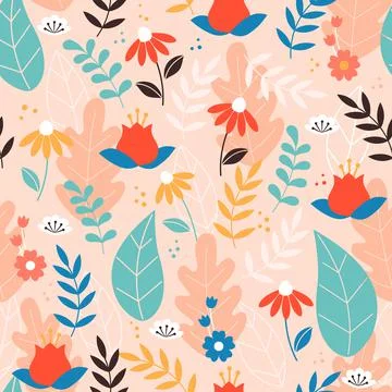 Modern floral seamless pattern on pink background. Vector illustration. Stock Illustration