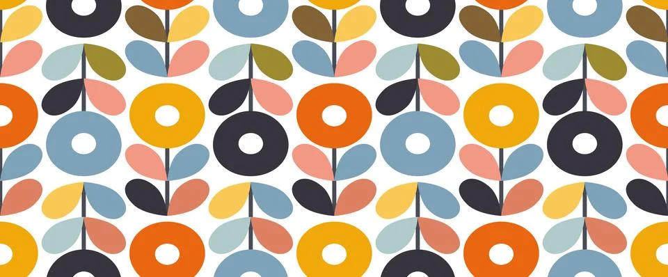 Modern floral seamless pattern with stylized flowers and leaves in retro scan Stock Illustration