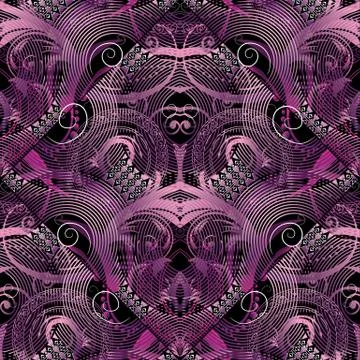 Modern floral seamless pattern. Vector abstract black geometric Stock Illustration