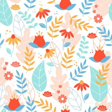Modern floral seamless pattern on white background. Vector illustration. Stock Illustration