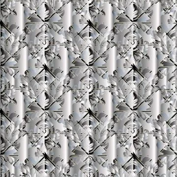 Modern floral vector seamless pattern. Abstract silver geometric Stock Illustration