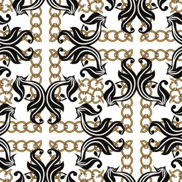 Modern floral vector seamless pattern. Ornamental chains background. Baroque イラスト素材