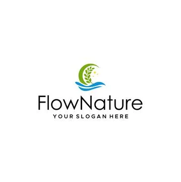 Modern FlowNature waves moon Paddy Logo design Illustrazione stock