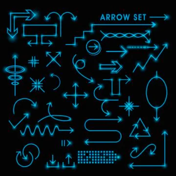 Modern fluorescent arrows set Stock Illustration