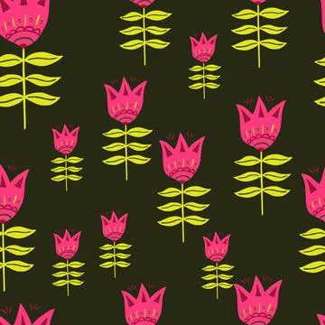Modern folk art pattern. Pink flower. Nordic style. Floral nature wallpaper. Stock Illustration