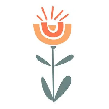 Modern folk boho single isolated flower in Scandinavian style. Floral plant Stock Illustration