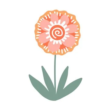 Modern folk boho single isolated flower in Scandinavian style. Floral plant Stock Illustration