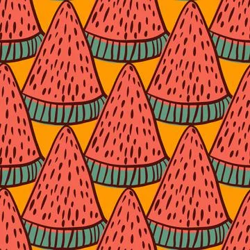 Modern food seamless summer pattern with pink watermelon elements print. Yell Stockillustratie