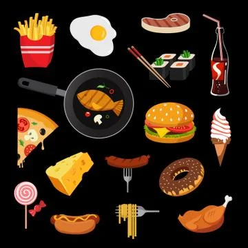 Modern food vector icon set Stock Illustration