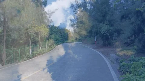 Modern Forest Road Scenic Blue Sky Cloudy Time-lapse  Cinematic Reveal Stock Footage 318734053