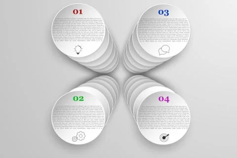 Modern four steps rounded timeline infographics in 3D. Stock Illustration