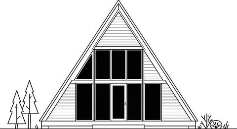 Modern A-Frame Cottage Illustration With a Steep Triangular Roof and Large .. Ilustración de archivo