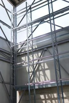 Modern frame structure and empty shelving system. 스톡 사진