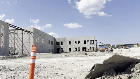 Modern Framed Building Construction Site Under Blue Sky Stock Footage 345922832