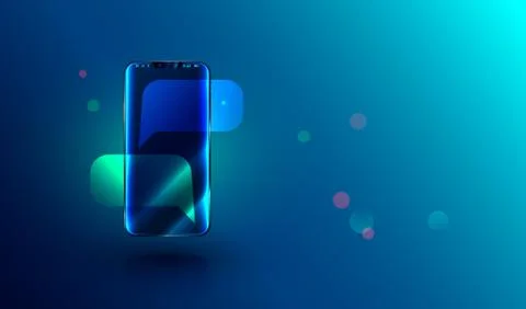Modern frameless smart phone with empty chat bubbles on screen. mockup Stock Illustration