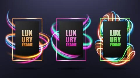 Modern Frames with Dynamic Neon Glowing Lines, Design Element For Business .. Illustrazione stock