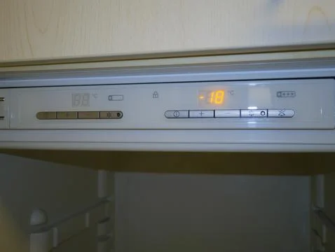 Modern Fridge Control Panel Close Up White Refrigerator Settings Smart Appliance Stock Photos