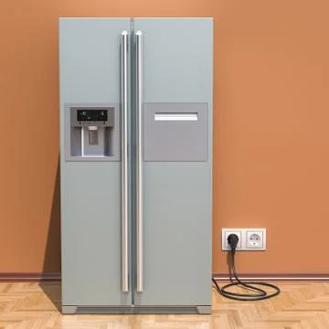 Modern fridge with side-by-side door system in interior, 3D rendering Stock Illustration