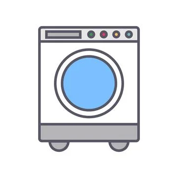 Modern front loader washing machine. washer and laundry. Vector. Illustrazione stock